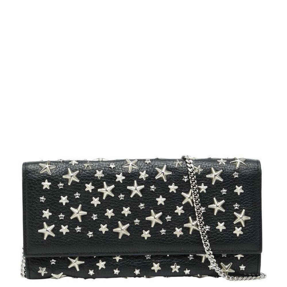Jimmy Choo Star Studs Chain Bifold Wallet Black